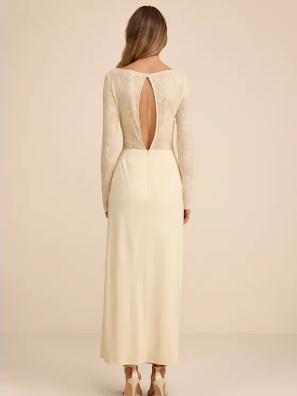 NWT Lulus Nadina Pale Yellow Lace Long Sleeve Maxi Dress - Picture 3 of 16
